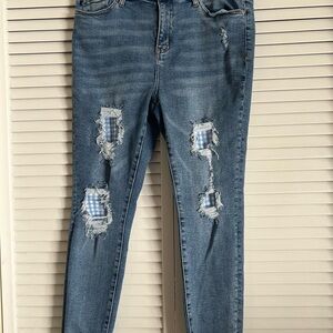Judy Blue Distressed Skinny Jeans with Plaid Accents
